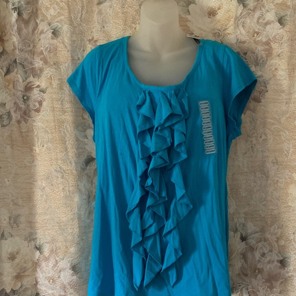 Blue Ruffled Women's Top - Picture 2 of 3